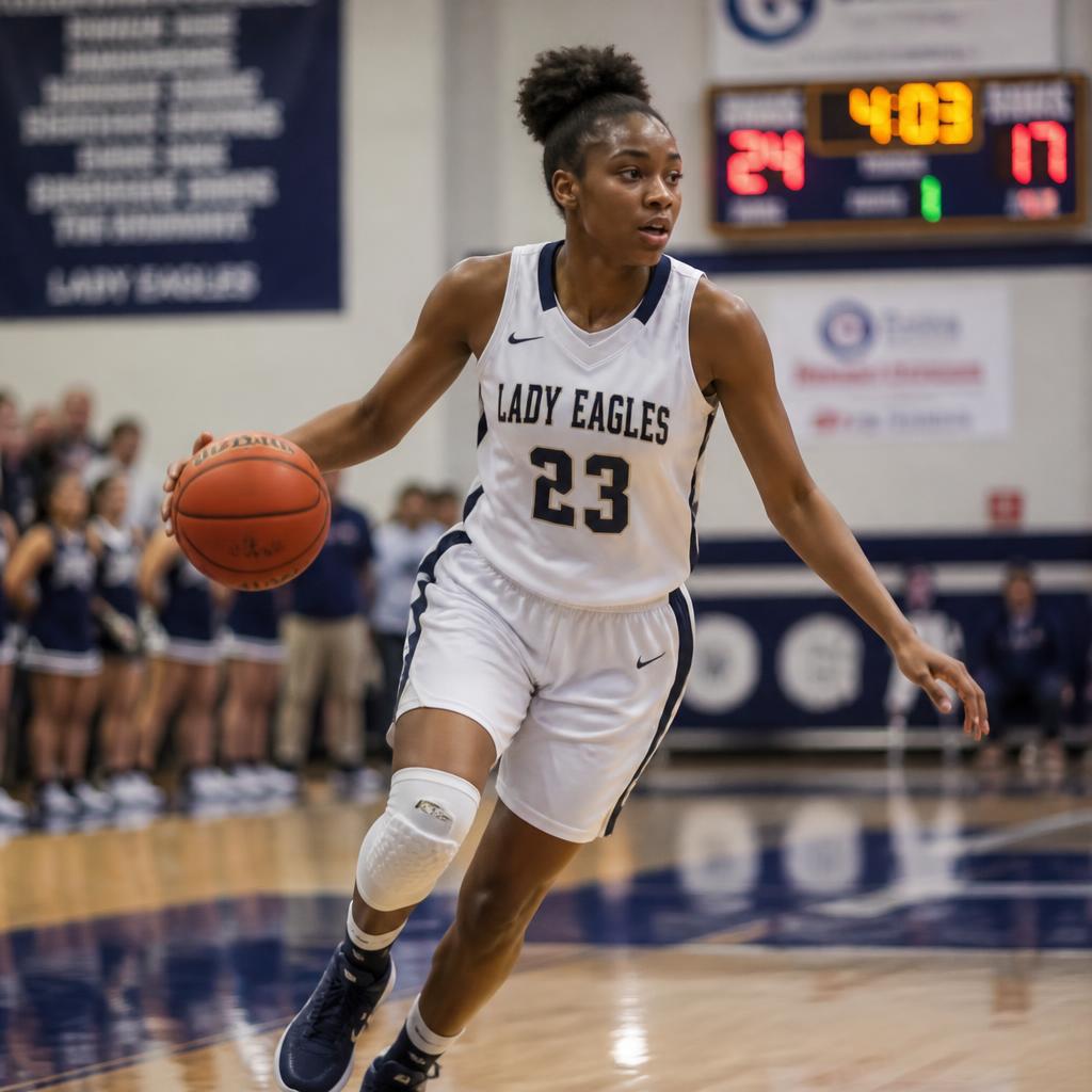 High school girls basketball player driving to the hoop